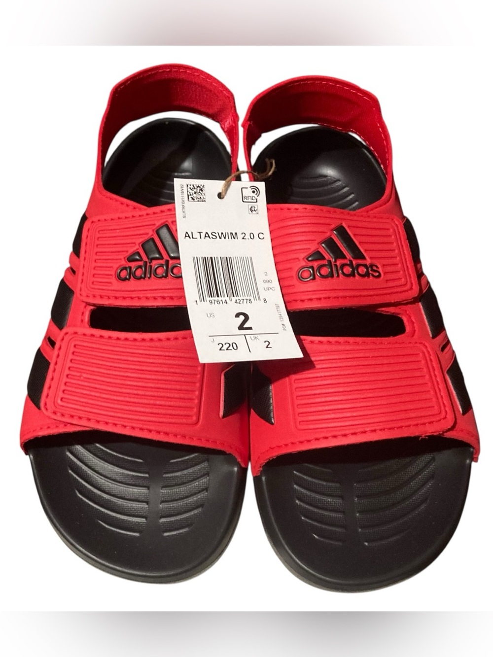 NEW Kids' Adidas Red & Black Altaswim 2.0 Water Shoes Sandals - Size 2